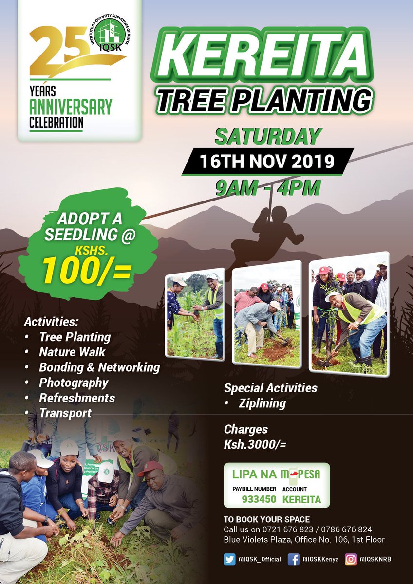 IQSK_Official's tweet photo. Are you yet to adopt a seeding? For just Kshs. 100 you can be apart of this great initiative and support IQSK in their vision of planting 30,000 trees in the country. See poster for more details
#adoptaseedling
#IQSK@25YEARS https://t.co/It3HamMhJq