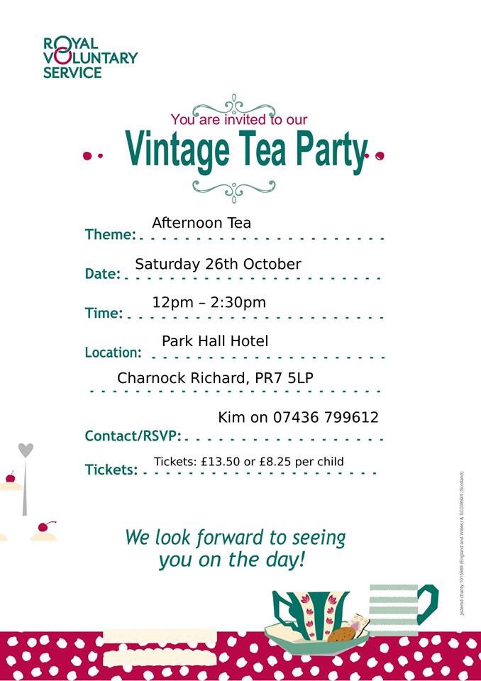 LancsRVS's tweet photo. ☕️ 🍰 Saturday 26th October - Afternoon Tea Fundraiser at @BestWestern Park Hall Hotel, Charnock Richard to support @RoyalVolService in #Chorley 👇 https://t.co/hNq8Y9PyJl