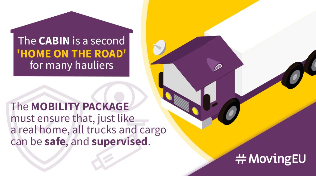 MovingEU's tweet photo. The ban on overnight rest in the #cabin means an urgent need for increased numbers of safe, secure parking spaces for #trucks and their cargo, and comfortable places for drivers to slee. This is currently not the case.

#MobilityPackage #MovingEU https://t.co/3h5KfiVrwQ