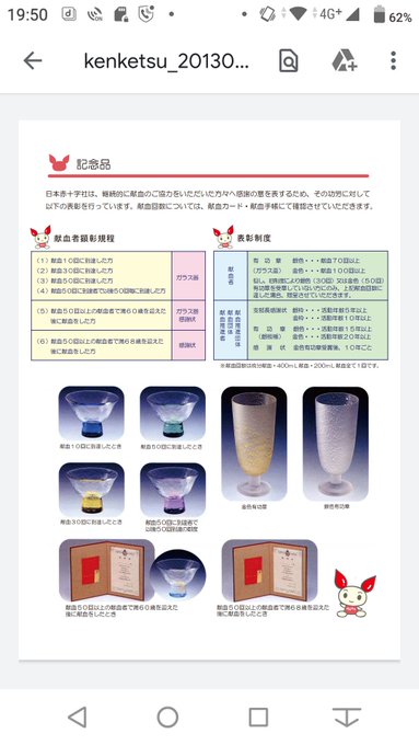日本赤十字社の献血 10回 30回 50回 と繰り返すと色違いの素敵な