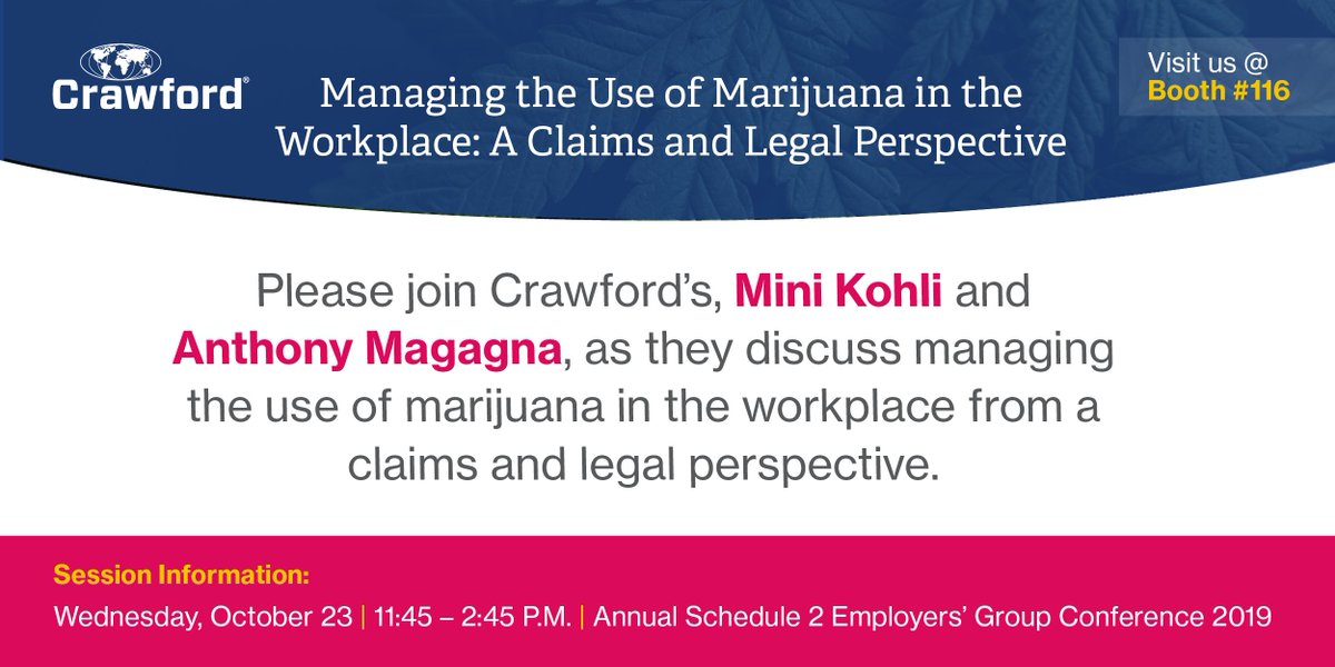 Within the past year, managing the use of marijuana in the workplace has been a matter of interest.  Join Mini Kohli and Anthony Magagna as they discuss about this topic at the Annual Schedule 2 Employers’ Group Conference!