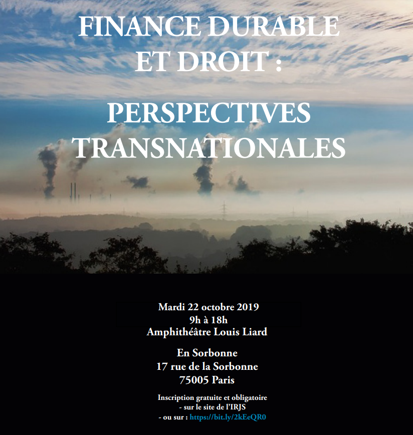 « LA #FINANCE DURABLE ET LE DROIT »
Professeur à l'#ESSEC, <a href="/BouthinonH/">Bouthinon-Dumas Hugues</a> co-organise avec l’Ecole de droit de la Sorbonne et l’UPEC la troisième conférence du Réseau Transnational de #Droit Bancaire et Financier en Sorbonne (amphithéâtre Louis Liard) le mardi 22 octobre.