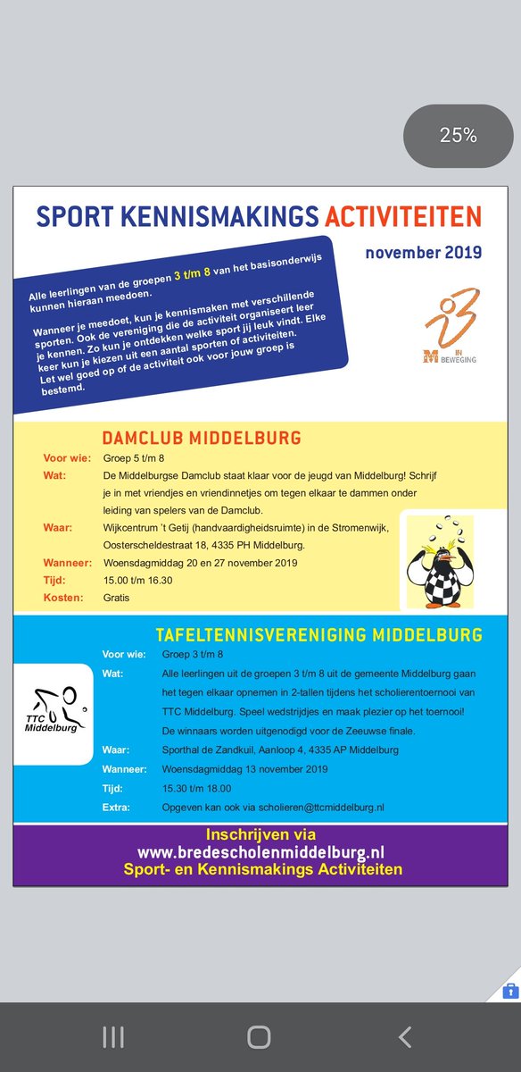 In de maand November 2019 kan iedereen uit de groepen 3 t/m 8 kennismaken met de Damclub en <a href="/TTCMiddelburg/">TTC Middelburg</a>! Schrijf je snel in via bredescholenmiddelburg.nl en doe mee #dammen #tafeltennis #middelburg #sportstimulering