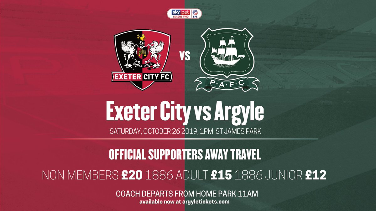 Argyle's tweet photo. 🚌 👉🏼  We still have a few spaces remaining on coaches heading to St James Park next weekend. If you would like to book a seat give us a call now on 01752 907700 or book online here 👉🏼  https://t.co/WKZS0O79nb 

#pafc | #devonderby | #ExeArg https://t.co/pwYgEmHtgu