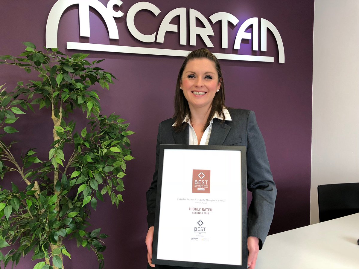 McCartanLetting's tweet image. We&apos;re one of the Best - again! McCartan has won a Best Estate Agent Guide Award. We&apos;re thrilled to have be recognised as being within the top 3% of agents operating in the UK. Here&apos;s Hannah with our 2018 award 🌟🍾🏆

#Swansea #bestestateagentguide #best #EAMasters #lettings