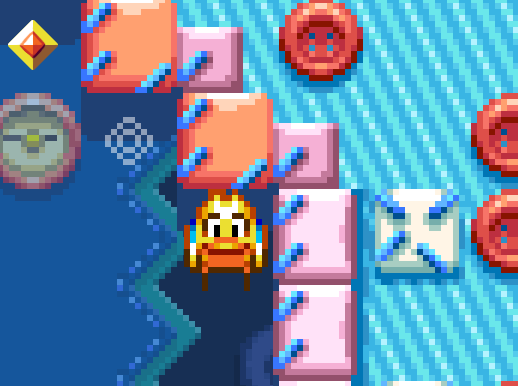 JoolsWatsham's tweet photo. Here are two work-in-progress comparison images from the @chicken_wiggle game engine, showing the two modes you can toggle between (retro/HD). Some elements are not setup properly yet. The tiny texture detail on the blue thread really shows the difference in resolution! https://t.co/6e6YXhcTVU