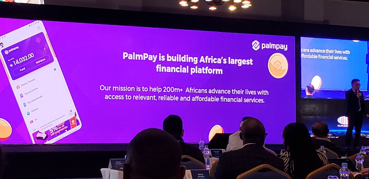 Zuw508's tweet photo. At #CAMIES 2019, Transsion's CEO Aaron Wang presenting on their latest product @palmpayofficial. A product built to create an online and offline financial ecosystem with their smartphones. An application that let's customers send money, pay bills and more @palmpayapp https://t.co/w9EZmW5muZ