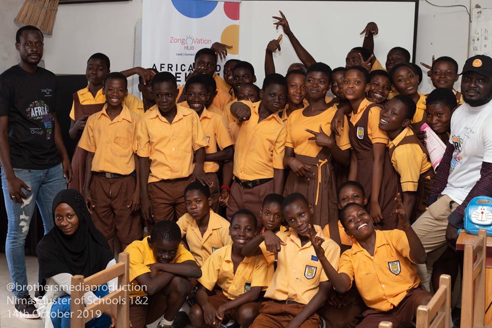 ZongoVationHub's tweet photo. Our volunteer instructors from our #ZongoCodersProgram were also at the the Nima Cluster of Schools (1 & 2) to train the school children on the basics of Scratch Programming as part of the 2019 @AfricaCodeWeek celebration. #ACW2019 #Google https://t.co/p3FRwDoPth