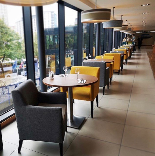 We were really pleased to work with <a href="/EbonyRose_Up/">Ebony Rose Upholstery</a> on this project at <a href="/holidayInn/">Holiday Inn by IHG</a> Bristol. Our fabrics brightened up the restaurant area but are designed to last in this busy hotel! #fabrics #contractfabrics #upholstery #hospitalitydesign #furniture #hotelfurniture