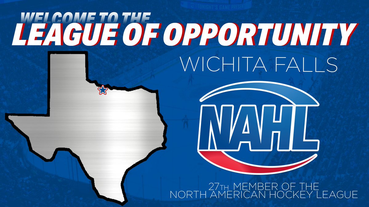 NAHLHockey's tweet photo. Breaking News: The #NAHL Board of Governors has approved the membership application for a new NAHL expansion team in Wichita Falls, Texas, to begin play in the South Division in the 2020-21 season. Story: https://t.co/wt66WPHbxs https://t.co/6aIQSZiA9R