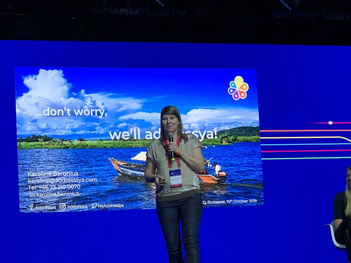 Great pitch by finalist <a href="/KBeronius/">Karoline Beronius</a> on Addresssya supporting inclusion by providing everyone an address! Crucial for access to vital services in large parts of the world. @EIT_Digital <a href="/EITeu/">European Institute of Innovation & Technology</a> #INNOVEIT2019