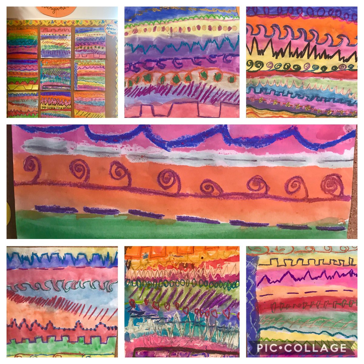 NorupArt's tweet photo. 2nd grade line paintings displayed prominently by Art 🖼 Room door entrance at Norup. Come check out the bold, vibrant colors!
#berkleydifference https://t.co/0YXm96QlE4