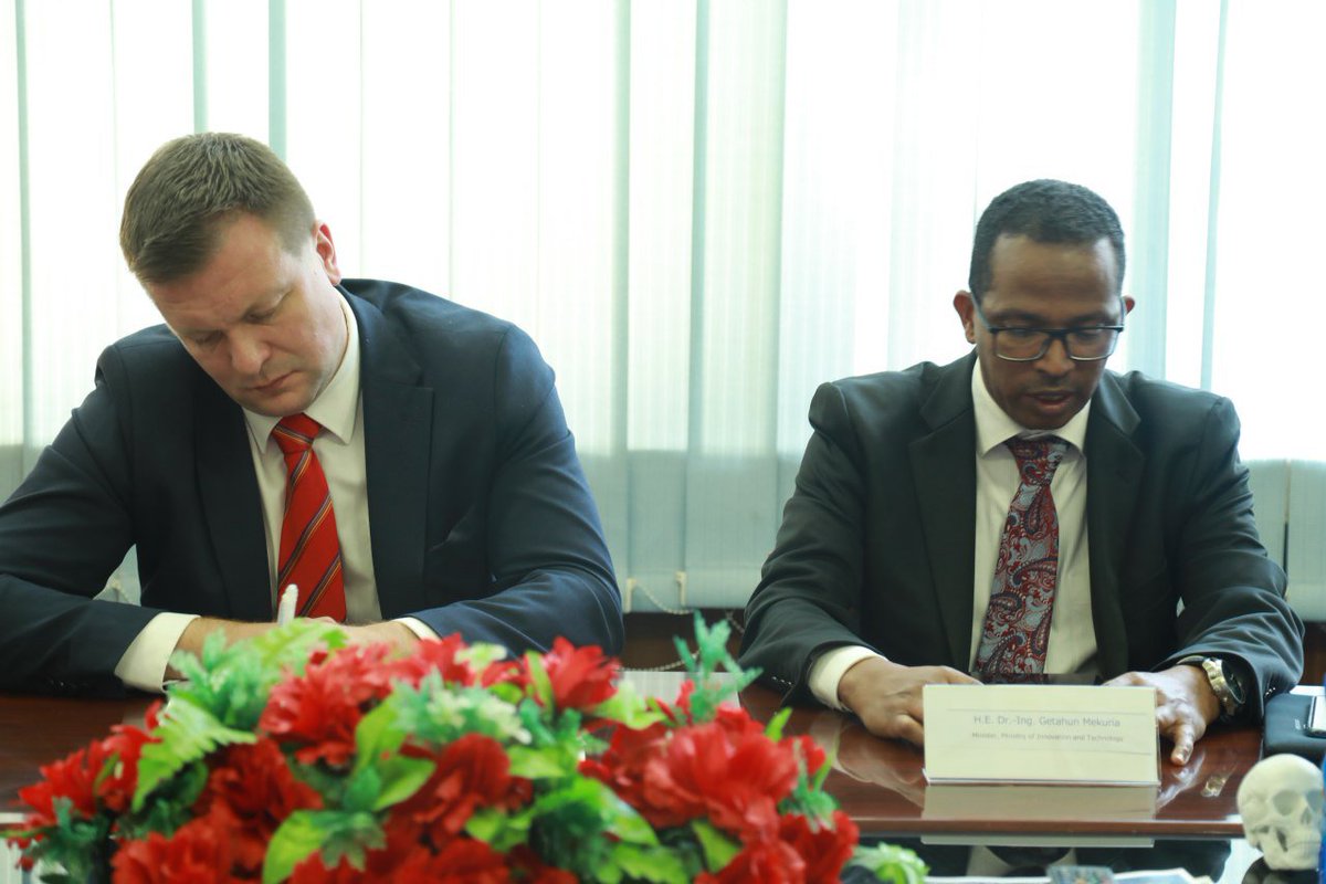 DrGetahun's tweet photo. Had the honor of discussing cooperation of Ethiopia and Finland with @VilleSkinnari Finnish Minister of Dev't Cooperation &amp; Foreign Trade. 
Minister Skinnari promised to seriously consider supporting Tech-SME in Ethiopia. We met at AAiT at the AAiT-NOKIA-AASTU MoU signing event. https://t.co/B7SfWw7VEg