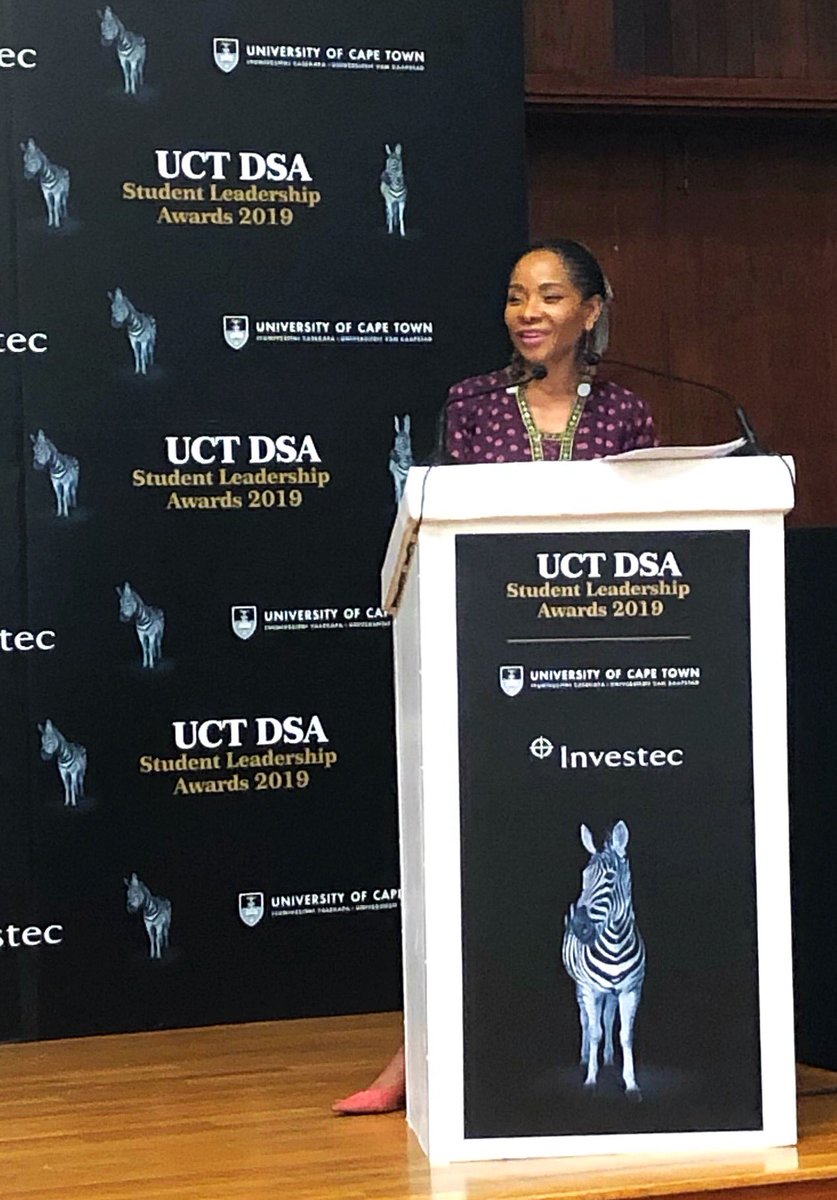 UCTStud_Dev's tweet photo. The @FabAcademic and UCT Vice Chancellor, Prof Phakeng, giving the keynote address at the 2019 UCT DSA Student Leadership Awards! #UCT #UCTSLA #uctstudent #uctstudentleaders @UCT_news #uctawards #awards #excellence #studentleadership https://t.co/6i4jcEMTnn