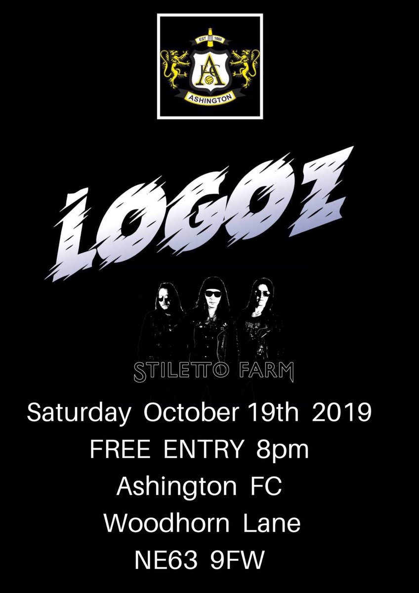 Next up for us this Saturday October 19th <a href="/Ashington_FC/">Ashington AFC</a> Woodhorn Lane with Stiletto Farm - 8pm - FREE Entry! See ya there! <a href="/PeeshNE63/">Peesh LoGOz</a> <a href="/PaulLoGOz/">paul</a> <a href="/kierandene2003/">kierandene2003</a> <a href="/AshingtonCrier/">AshingtonCrier</a> <a href="/thetribe/">Phil Rose</a> <a href="/Jennife30838010/">Jennifer Walker</a> <a href="/ReluctantT/">reluctant twit</a> #ashington #livemusic #northumberland #punk #rock