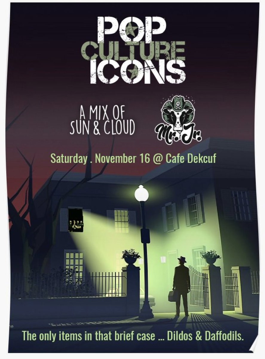 PopCultureIcon1's tweet photo. OK, so we get that our show is two weeks after #Halloween, but that doesn't mean we can't get into the spirit of the season.

So here's a spooky reminder of our show coming up on Saturday, November 16 at @cafedekcuf with our friends @SUNnCLOUDmusic &amp; Mr. Jr.

Be there! #punkrock https://t.co/A6Tu8KGLmY