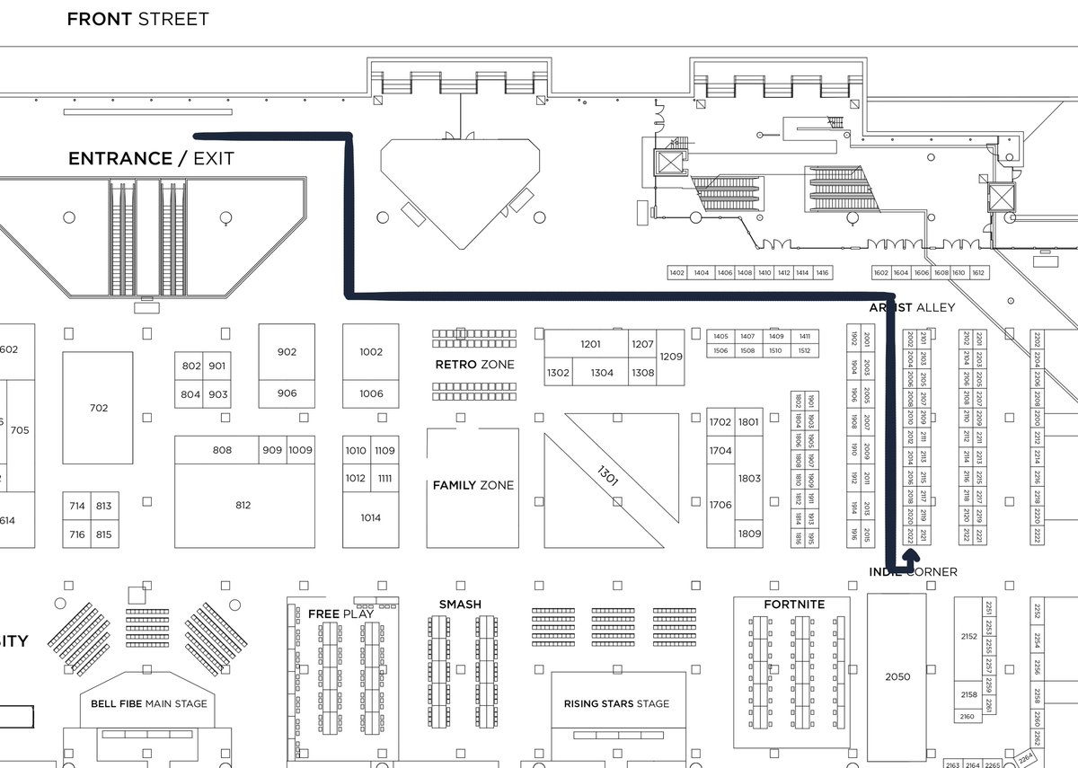 This is my first time having a corner booth too!! im really excited to see everyone! Here's a map with the path from the entrance to my booth!