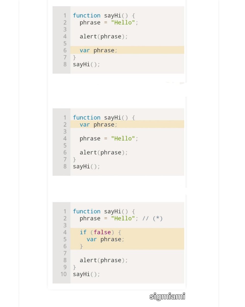 sigmiami's tweet photo. With using console log what will be the output of these 3 functions and why.
#miami #miamilife #codingisfun #coding #python #visualstudio #javascript #css #html #websitedevelopment #jquery #softwaredeveloper #codeeveryday #coder #simplesnippets #javascriptlover https://t.co/N31J0EGfAo