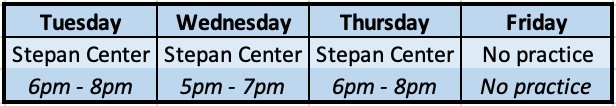 Practice schedule for this week (10/15 - 10/18).
In the meantime, (1) register on IMLeagues (2) bring a friend