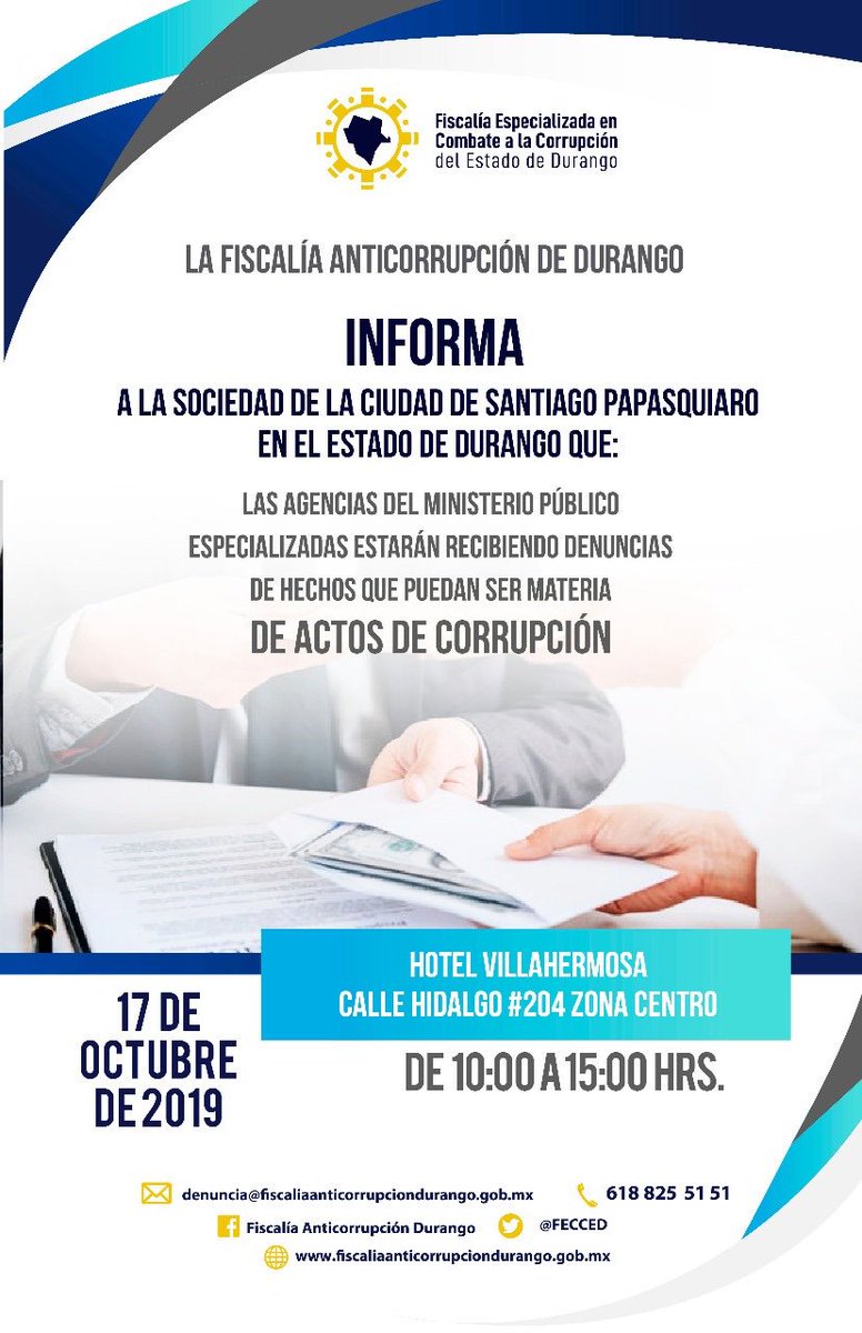 CPCDurango's tweet photo. ¡LA FISCALÍA ANTICORRUPCIÓN DURANGO INFORMA!
@SeslaDurango @CPCDurango @GONISALASCH @josel_flores @aacasteb @SandraDiaz_G
#CPCDurango #SLADurango #MásIntegridad #MenosCorrupción #JuntosContraLaCorrupción https://t.co/9zXj8MCiaC