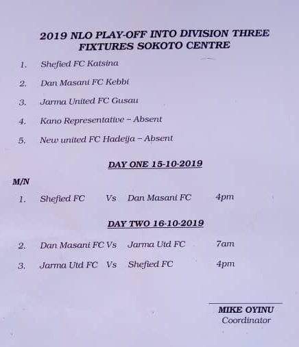 theNNLO's tweet photo. Fixtures #NLO19 #PlayOffIntoDivision3 #SokotoCentre https://t.co/OJjiX1BCrr