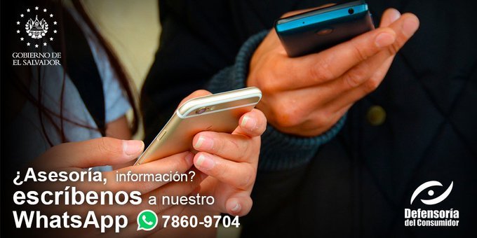 #ProtecciónAlConsumidor 📱¿Necesitas reportar un abuso, recibir asesoría o programar una cita con la Defensoría? 

Escríbenos a nuestro whatsapp 7860-9704. 
Nuestro representante en El Savador (<a href="/Defensoria_910/">Defensoría del Consumidor (DC) 🇸🇻</a>) 
¡Esta para servir!