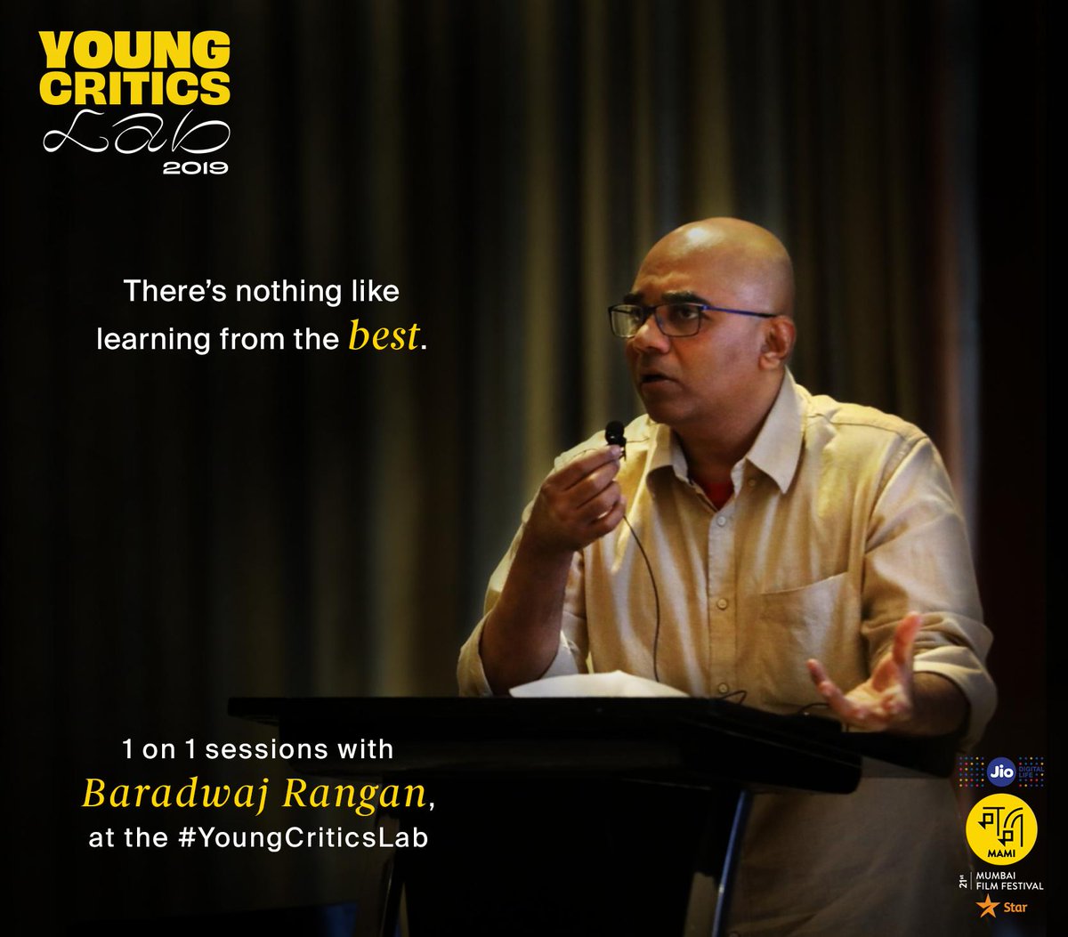 MumbaiFilmFest's tweet photo. #YoungCriticsLab2019 was particularly special this year, as our young aspiring critics got to have a 1 on 1 with mentor @baradwajrangan for the first time. For the 47 young critics in Round 3 of the Lab, this was an experience like never before. #JioMAMIwithStar2019 https://t.co/Z2w9vLLNak