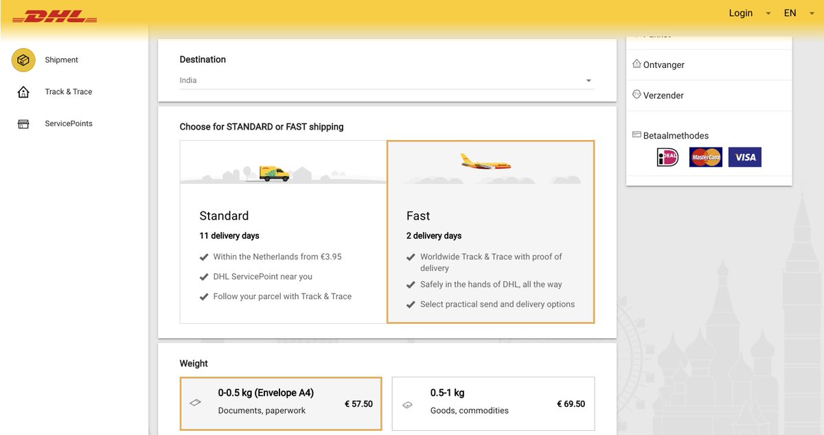 ronakkhunt's tweet photo. @DHL_NLexpress @DHLNL 
Hi, you have serious issue on https://t.co/rZmrDona6D.
When I select the country India, it says 'Fast Delivery' 2 days. 
After we put the PIN Code, it is silently (nobody could have noticed that change) changed to 5 days.

#dhl #dhlexpress #feelingcheated https://t.co/rjSEVns2PC