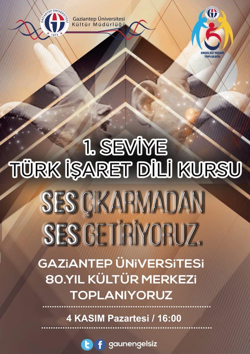 ''1.seviye Türk İşaret Dili"kurs kayıtlarımız devam ediyor.<a href="/Gaunkultur/">GAÜN Kültür ve Spor Müdürlüğü</a> <a href="/gaziantepUniv/">Gaziantep Üniversitesi</a> @GAUNTDP