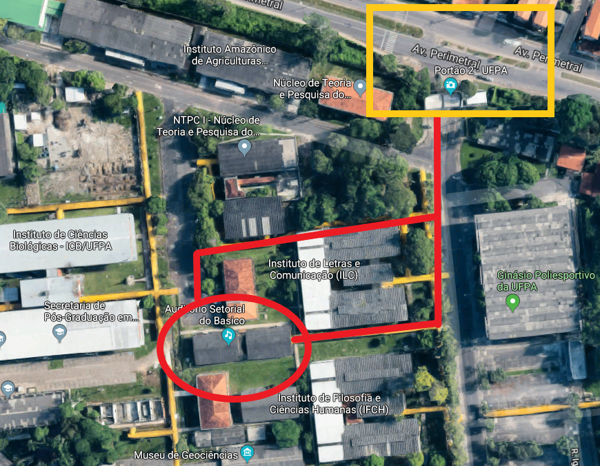 O Auditório Setorial Básico é onde a Jornada de Análise do Comportamento Belém será realizada! O portão mais próximo é o 2! O auditório fica logo atrás do Instituto de Letras e Comunicação (ILC) e de frente para o estacionamento do Instituto de Ciências Biológicas (ICB).