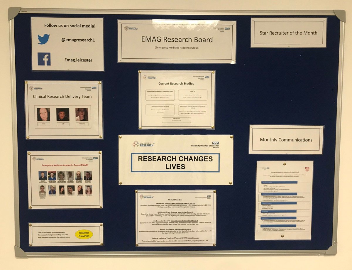 Come and see our new EMAG Research Board in ED's Under croft. This is where you can find helpful updates about our current studies, useful tips for getting involved, monthly communications &amp; see the staff who work in the team. Our STAR Recruiter of the Month is also coming soon.