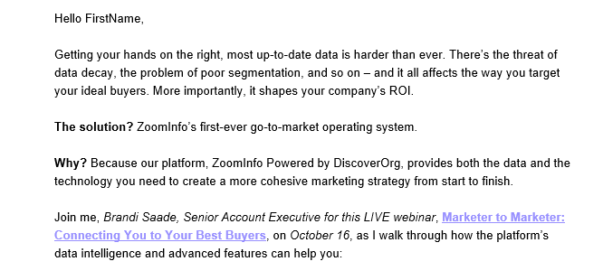 AndrewJRiegler's tweet photo. Oof! Hey @ZoomInfo - if you're email pitch is #data accuracy, you might want to get those personalization fields right. #marketingtips #fail #notsoaccurate https://t.co/JWHU43Fetd