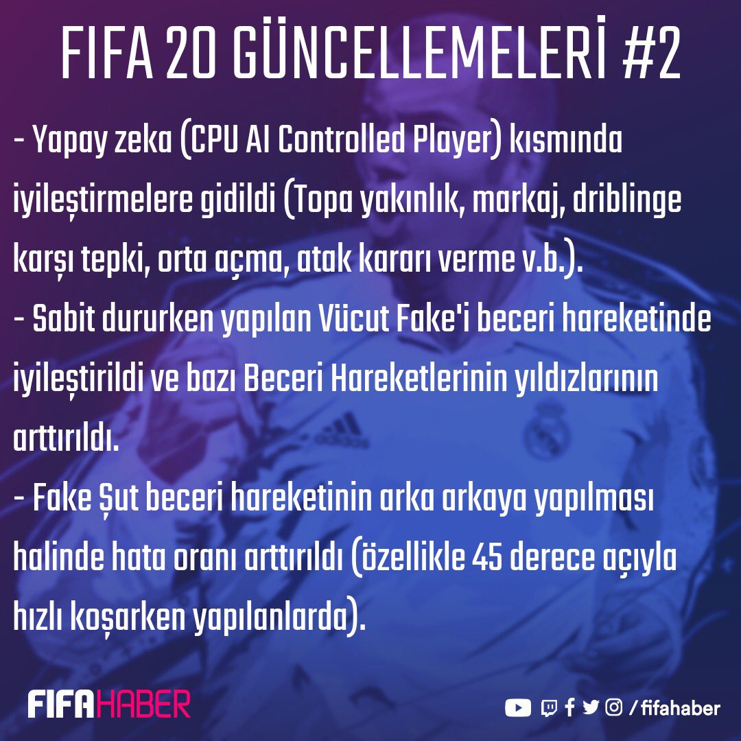 FifaHaber's tweet photo. FIFA 20'de bugün PC platformuna gelen ve yarın ya da Perşembe Xbox ve PS platformlarına gelmesi beklenen güncellemeyle ilgili detaylar. ➡➡
#fifa20 #fifa20pitchnotes #fifa20update #VOLTAFootball https://t.co/WEApUEwdcO