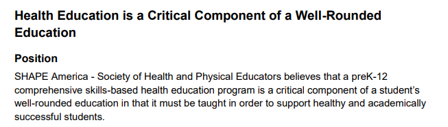 Position Statement: Health Education is a Critical Component of a Well-Rounded Education 

Full statement👉bit.ly/2LbRIke