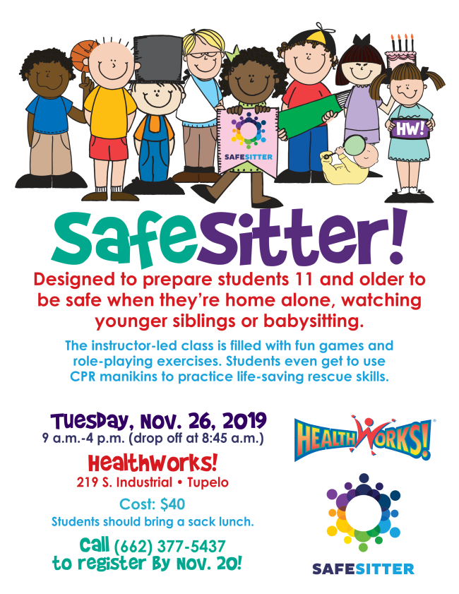 HealthWorksMS's tweet photo. Safe Sitter� Class at HealthWorks! on November 26! Call now to register! https://t.co/Ss9AmoRfmq https://t.co/E9q0lBHc9P