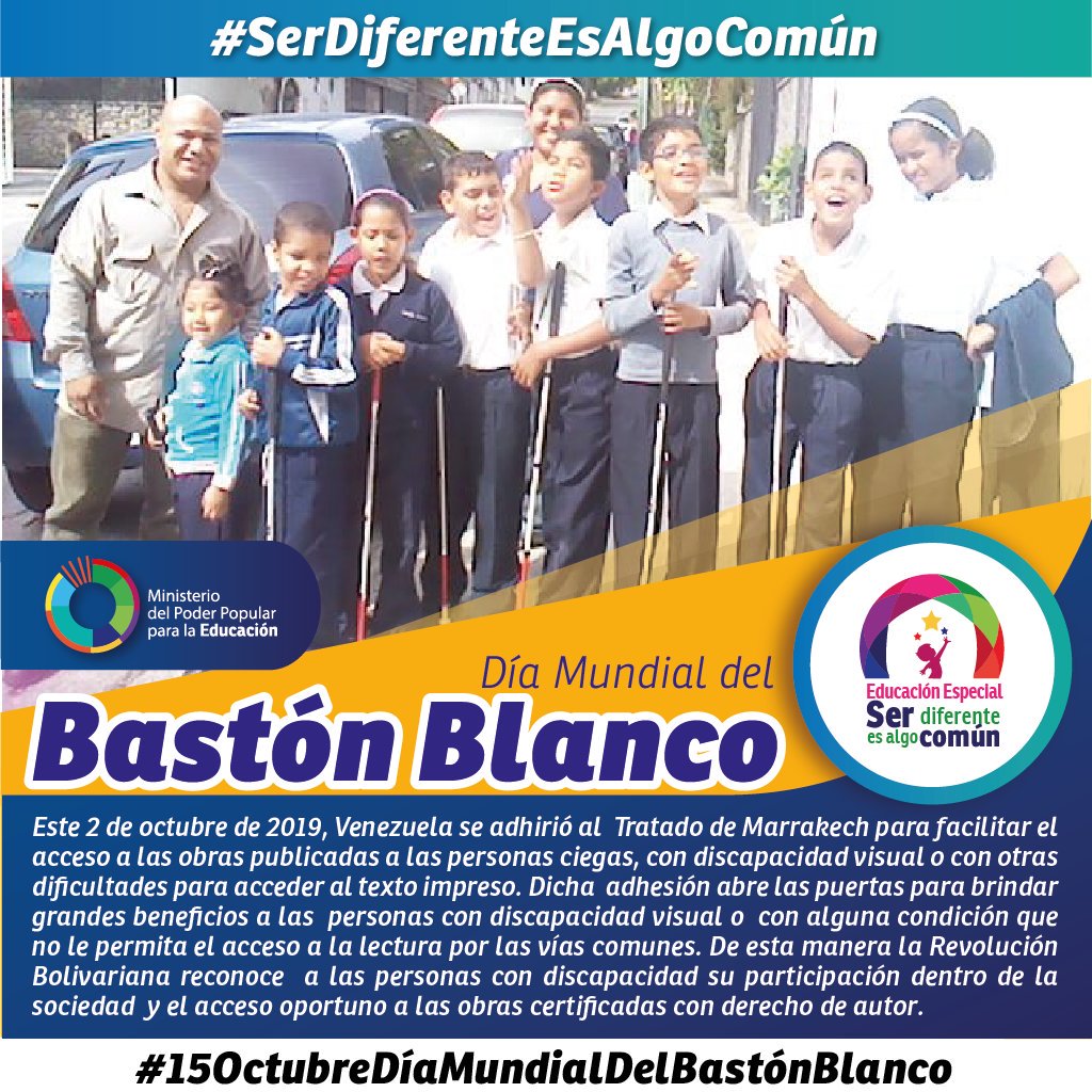 coordespzb2015's tweet photo. 15 DE OCTUBRE DÍA MUNDIAL DEL BASTÓN BLANCO. @mppeducacion @psuvaristobulo @gtorodelara  #serdiferenteesalgocomun https://t.co/b8dz2qQ2s9