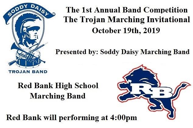 RedMarching's tweet photo. We will be at The Trojon Marching Invitational on October 19th.  We will be performing at 4:00pm.
#rbway #teamredbank #wearehamilton #marchingband #rbmarchingband #rbhsmarchingband #redbankmarching #pr1de #TSMI #sdhs #soddydaisy #soddydaisyinvitational #1stannualbandcompetition https://t.co/o8gSgsJvwq
