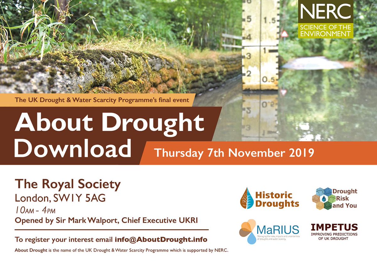 See the draft programme for <a href="/AboutDrought/">AboutDrought</a> #DroughtDownload at the Royal Society #London next month to explore the final products from the UK Droughts &amp; Water Scarcity research programme. Spaces are limited. See more here ceh.ac.uk/get-involved/e…