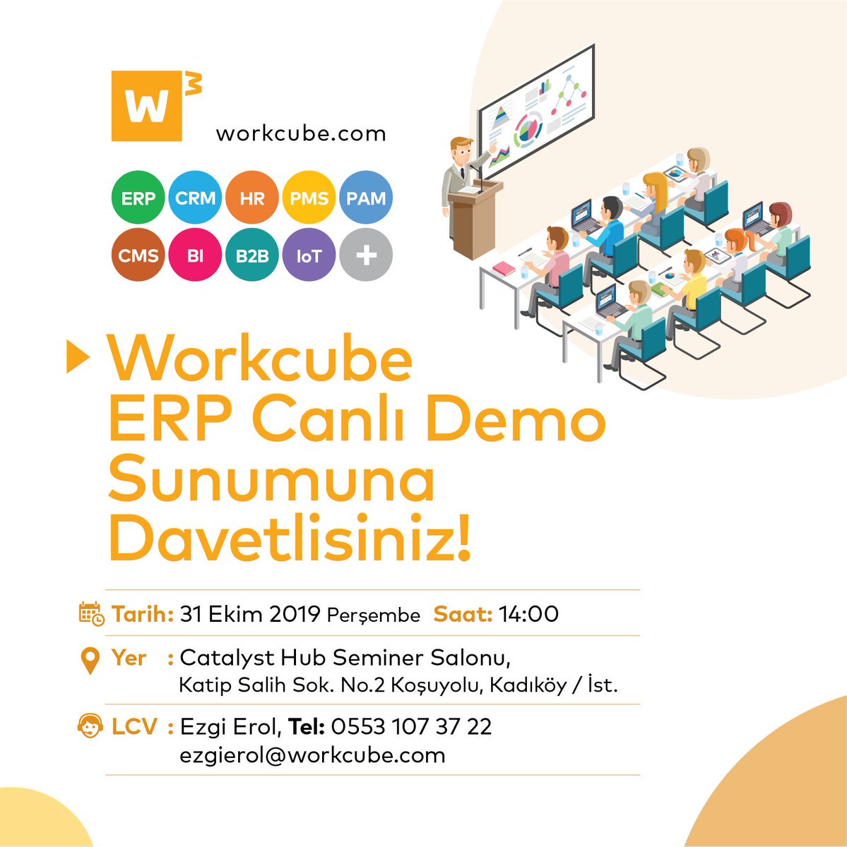 workcube's tweet image. ERP ile iş fonksiyonları ile işletmelerin tüm yönetim ihtiyaçlarına cevap üreten Kurumsal İş Sistemi #WorkcubeCatalyst&apos;i #CanlıDemo ile anlatacağımız seminerimize davetlisiniz.  
#eğitim #B2B #B2C #İşfonksiyonları #catalyst 

Ücretsiz kayıt için : workcube.com/egitimler-etki…
