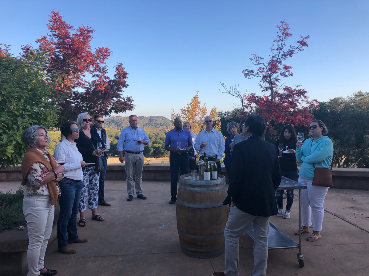 Santa Rosa JC President Frank Chong describes the enology and viticulture programs to community college state association leaders from around the US at SRJC's magnificent Shone Farm.