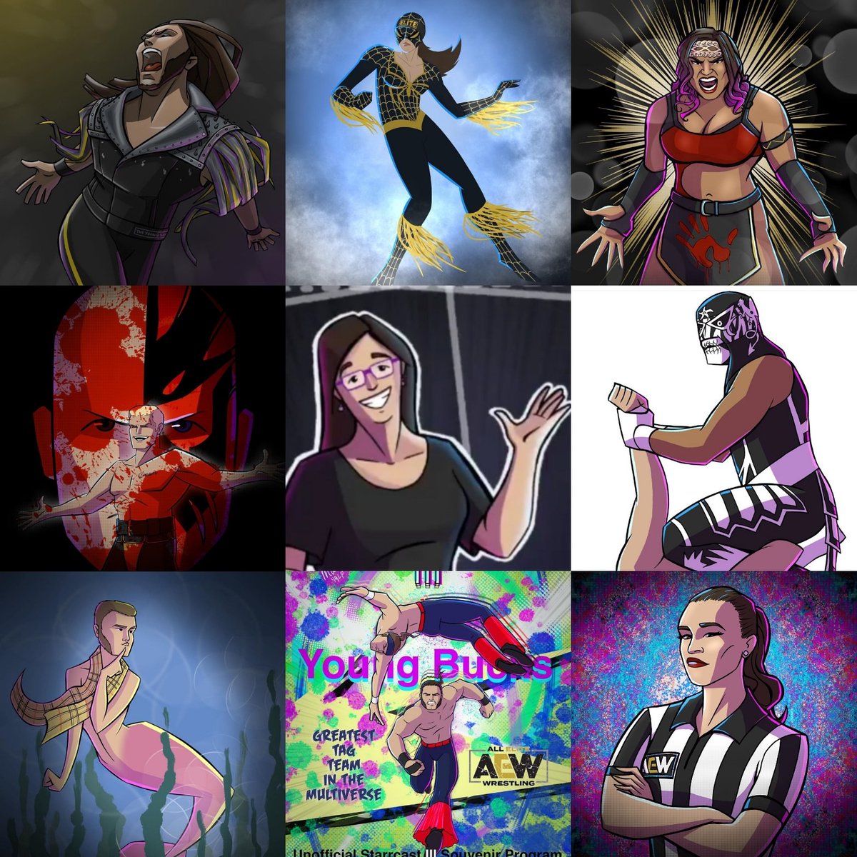#artvsartist2019 I did one back in February but wrestling is so inspiring I had enough to make another one now. #youngbucks #thenativebeast #TheBrotherHood #luchabrothers #mjf #refaubrey #spiderSona