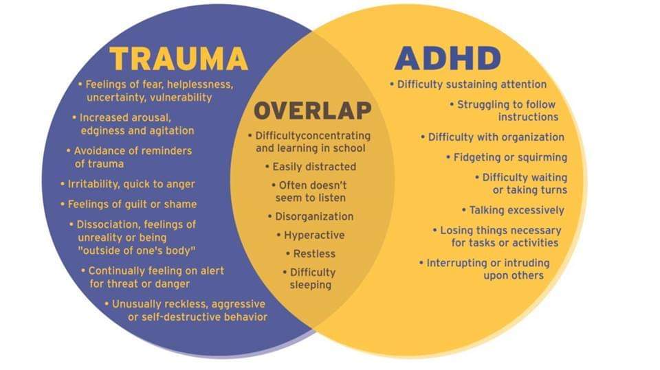Marie_Kueny's tweet image. #TraumaInformedTuesday a child who experiences trauma often presents some of the same characteristics &amp;amp; behaviors as children diagnosed with ADHD. This can cause many traumatized children's behaviors to be misinterpreted. It isn't up to us to diagnose, but we should be aware.