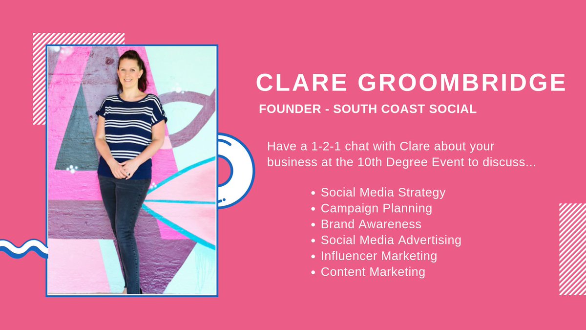 Want to know how to make the most of social media for your business? Now's your chance to find out! 

Don’t miss out on the opportunity for a 1-1 chat with <a href="/_CGroombridge_/">Clare Groombridge 👩🏻‍💻</a>, Founder of @SCoastSocial.

 Get your tickets here: bit.ly/2M4af5N