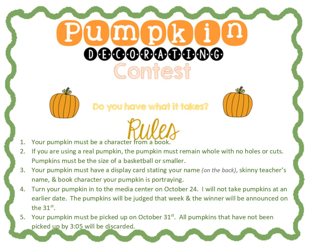mycarrollhigh's tweet photo. 🎃 Mrs. Hnytka wants to see your creativity ✨SHINE✨! 
We hope you will participate in the pumpkin decorating contest this year! 📚 https://t.co/kjfYW6AROu