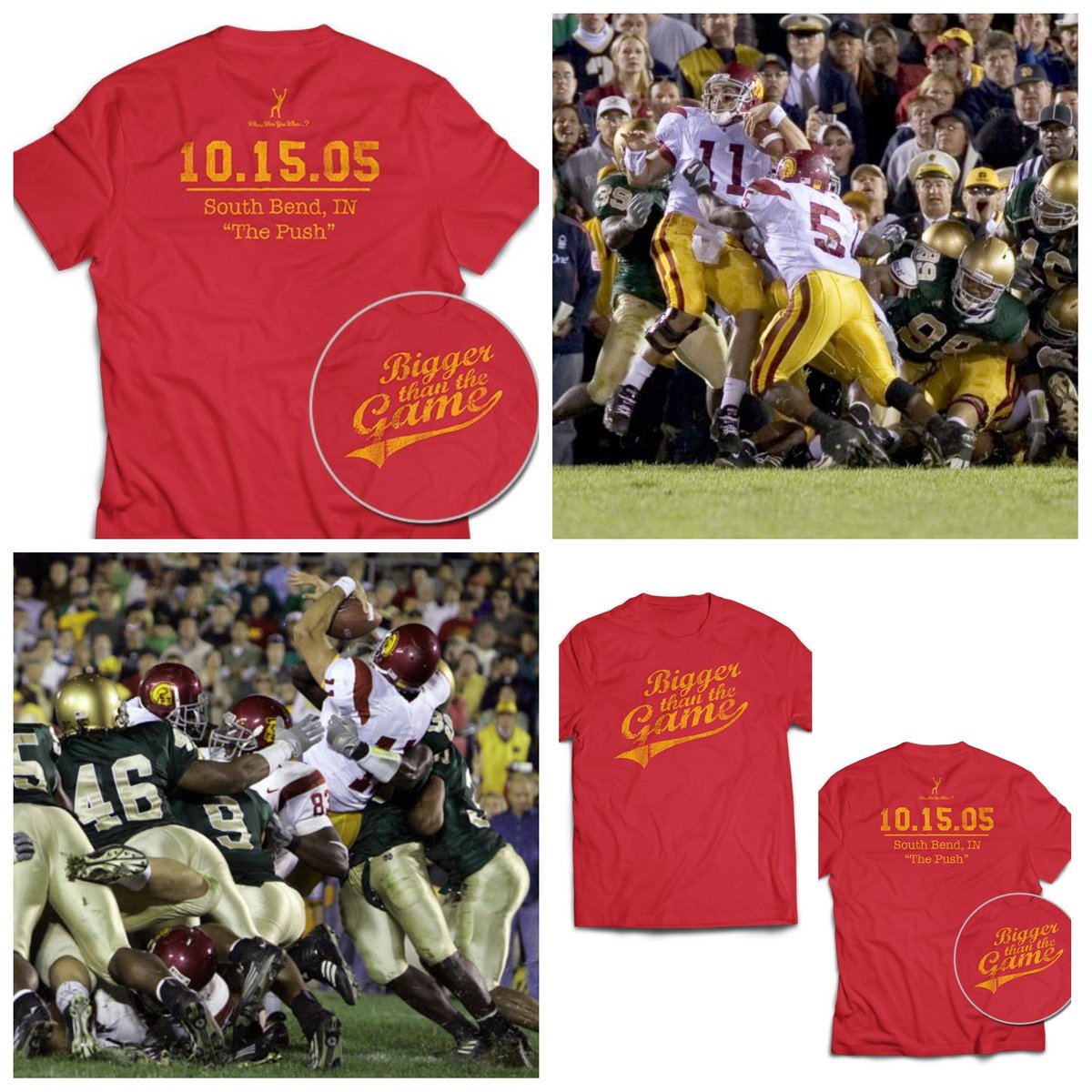WWYWhen's tweet image. WWYW...? Apparel 
#ThisDayInSportsHistory 
10.15.05
@USC_FB 34 @NDFootball 31
The #BushPush
RB @ReggieBush Pushes QB @MattLeinartQB Into The End Zone For The Game-Winning TD 
#RivalriesMATTER 
Where Were You When...?
wwywapparel.com 
#wwywgear #BIGGERTHANTHEGAME