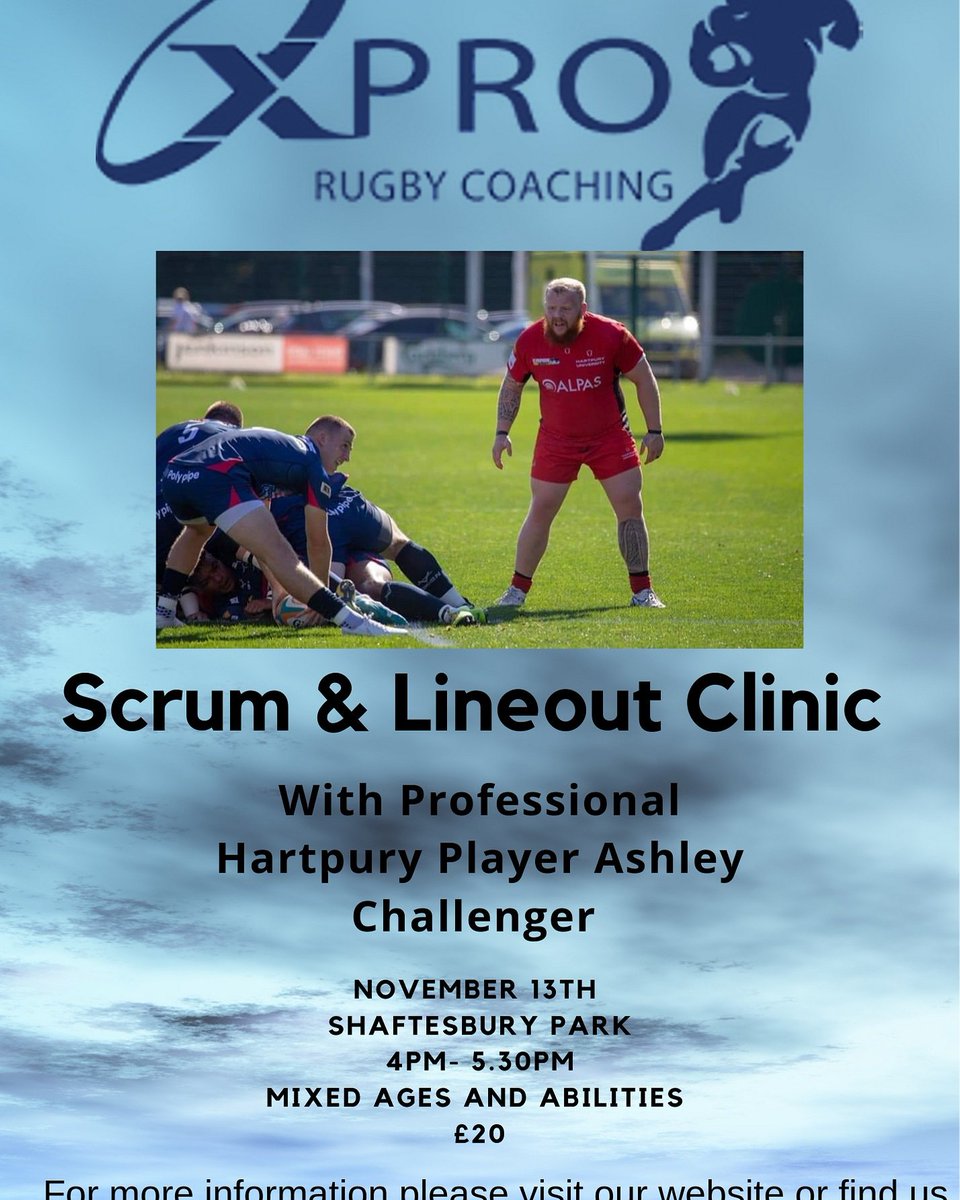 !!Brand new!!

Scrum and Lineout Clinic

Coached by Championship professional player Ashley Challenger

Be sure to book your place on our new Clinic

Link below ⬇️ 

xprocoaching.com/rugby-clinics