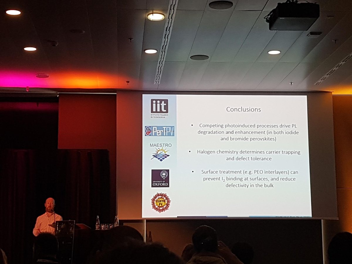 PerTPV's tweet image. Alex Barker presenting on halide segregation in Perovskites at the recently concluded PSCO-2019 at Lausanne