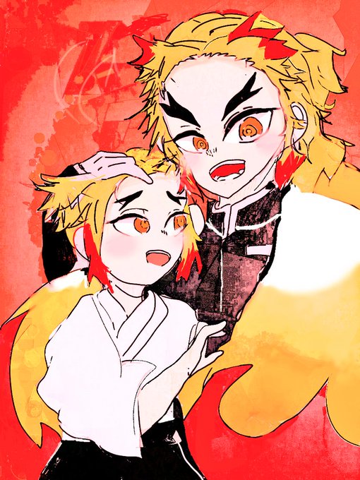 みれい(受験生)さんがTwitterに投稿した煉獄杏寿郎(鬼滅の刃)のイラスト。