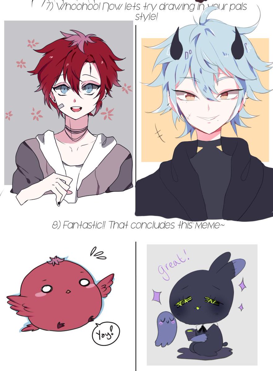 Me and @acidicchoArts did the doubles meme!!!
I love our silly boys Etel and Shion /sobsss
One day i would love to show you guys their story! 