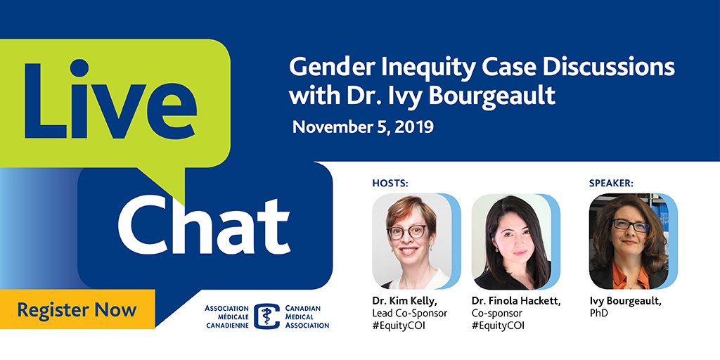 KimKellyMD's tweet photo. Our LAST live chat of 2019!!! @fmhackett and I host @DrIvyBourgeault who has garnered an international reputation for her research on the health workforce, particularly from a gender lens. #EquityCOI @CMA_Docs https://t.co/IFzqIoTkuv https://t.co/kycEtKaL6M